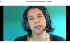 LAURA BENEVIDES, pesquisadora do DIEESE,  fala aos participantes do Encontro Nacional de Sindicalistas no projeto Gênero/LGBTQI+